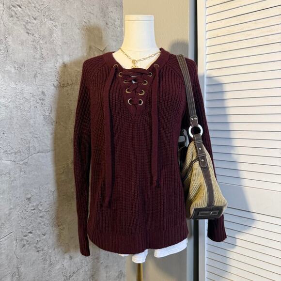 Preppy Soft & Cozy Purple Sweater with Lace Up Detailing - Picture 1 of 6